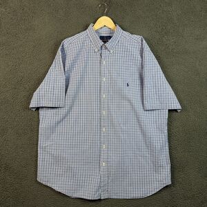 Polo Ralph Lauren Shirt Mens 2XLT Blue Check Seersucker Short Sleeve Button Down
